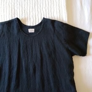 Vintage Flax Black Linen Midi Dress L pockets!